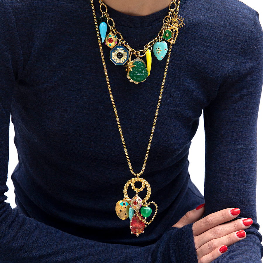 Katerina Psoma Long Charm Gold Plated chain Necklace with charms