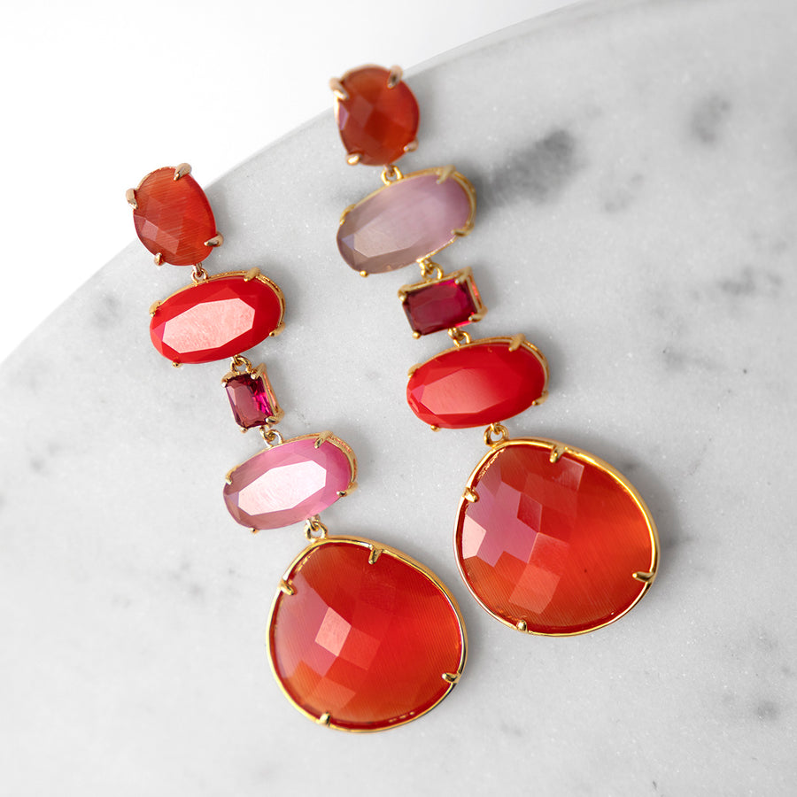 Katerina Psoma Red Dangle Earrings gold plated