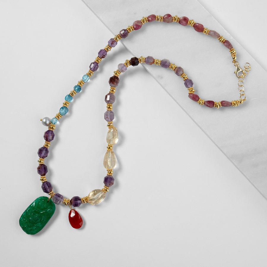 Ellora Long Necklace with Carved Jade