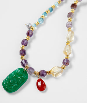 Ellora Long Necklace with Carved Jade