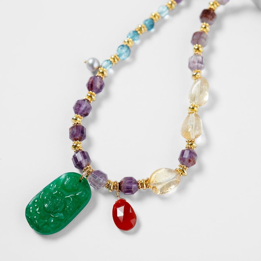 Ellora Long Necklace with Carved Jade