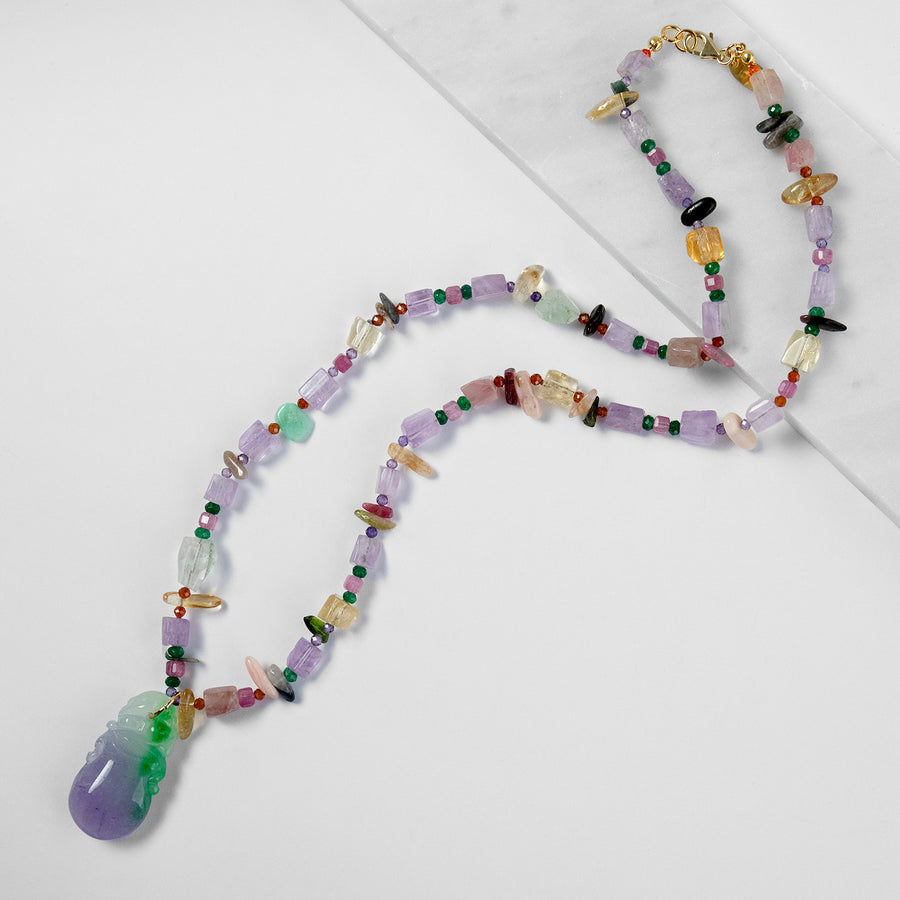 Ellora Long Necklace with Carved Jade