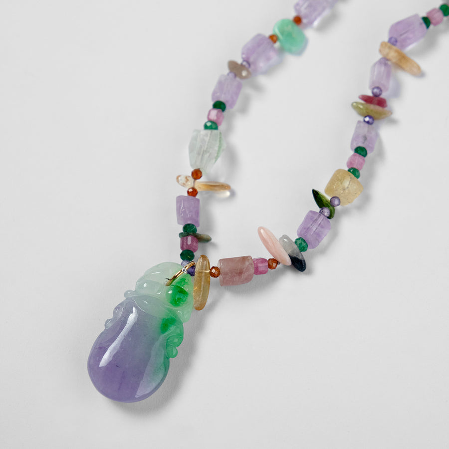 Ellora Long Necklace with Carved Jade