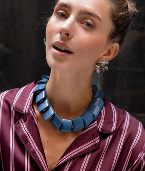 Katerina Psoma Blue short acrylic necklace with a gold clasp 