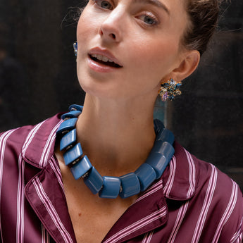 Katerina Psoma Pair of clip earrings with multicolored blue gemstones 