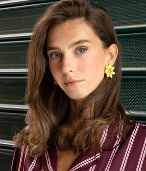 Alice Yellow Clip Crystals Earrings