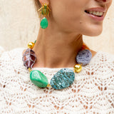 Katerina Psoma short necklace made of Murano glass, jasper, agate and carved resin. 