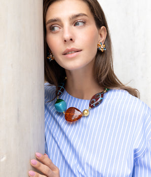 Katerina Psoma Pair of star-shaped earrings with multicolored gemstones