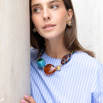 Katerina Psoma Pair of star-shaped earrings with multicolored gemstones