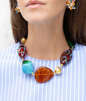 Katerina psoma short necklace with stones, eads and Murano glass