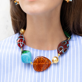 Katerina psoma short necklace with stones, eads and Murano glass