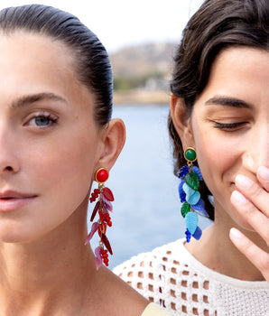 Katerina Psoma Colorful leaf-shaped earrings with blue, green, and gold elements 