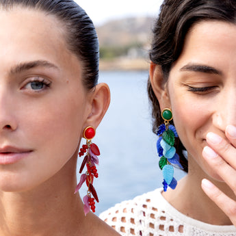 Katerina Psoma Colorful leaf-shaped earrings with blue, green, and gold elements 