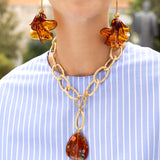 Katerina Psoma Gold chain necklace with an amber pendant 