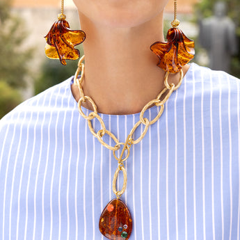 Katerina Psoma Gold chain necklace with an amber pendant 