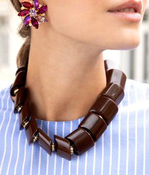 Katerina Psoma Brown short acrylic necklace with a gold clasp 