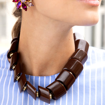 Katerina Psoma Brown short acrylic necklace with a gold clasp 