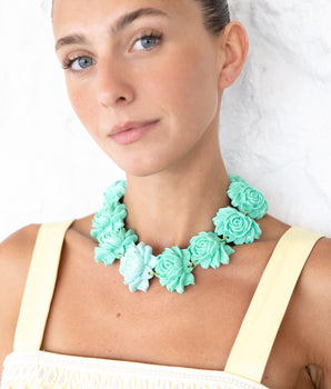 katerina psoma Short Necklace with turquoise resin roses