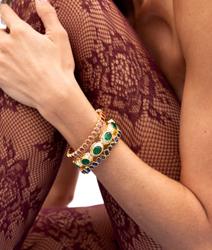 Katerina Psoma gold plated metal bracelet with green crystals
