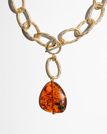 Katerina Psoma Gold chain necklace with an amber pendant 