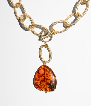 Katerina Psoma Gold chain necklace with an amber pendant 