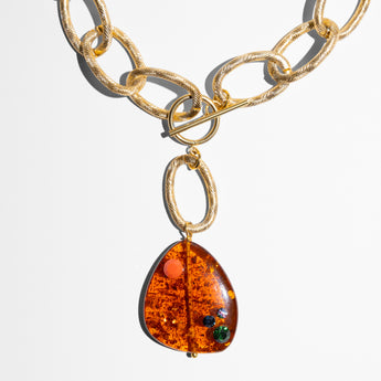 Katerina Psoma Gold chain necklace with an amber pendant 