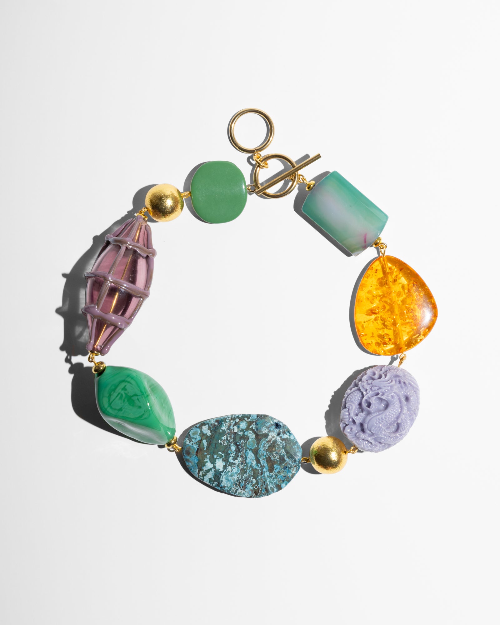 Katerina Psoma short necklace made of Murano glass, jasper, agate and carved resin. 