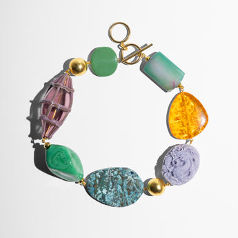 Katerina Psoma short necklace made of Murano glass, jasper, agate and carved resin. 