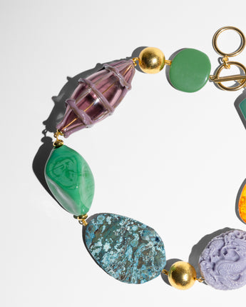 Katerina Psoma multicolor short necklace made of Murano glass, jasper, agate and carved resin. 