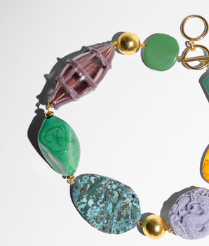 Katerina Psoma multicolor short necklace made of Murano glass, jasper, agate and carved resin. 