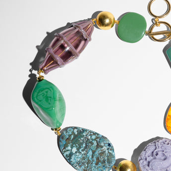 Katerina Psoma multicolor short necklace made of Murano glass, jasper, agate and carved resin. 