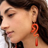 Katerina Psoma Orange snake-shaped earrings with teardrop