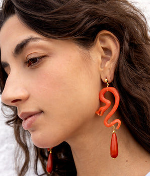 Katerina Psoma Orange snake-shaped earrings with teardrop