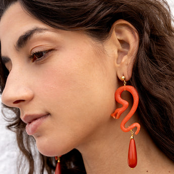 Katerina Psoma Orange snake-shaped earrings with teardrop