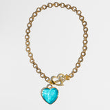 Katerina Psoma Gold chain short necklace with a blue heart charm and arrow pendant