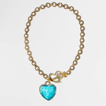 Katerina Psoma Gold chain short necklace with a blue heart charm and arrow pendant