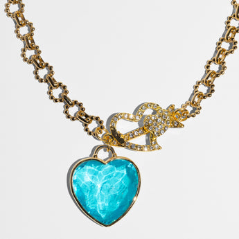 Katerina Psoma Gold chain short necklace with a blue heart charm and arrow pendant