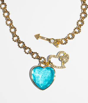 Katerina Psoma Gold chain short necklace with a blue heart charm and arrow pendant
