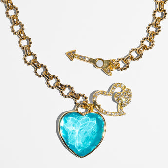 Katerina Psoma Gold chain short necklace with a blue heart charm and arrow pendant
