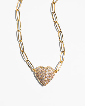 Katerina Psoma Chain short ecklace with a heart adorned with crystals