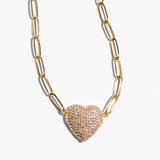 Katerina Psoma Chain short ecklace with a heart adorned with crystals