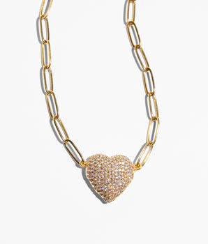 Katerina Psoma Chain short ecklace with a heart adorned with crystals