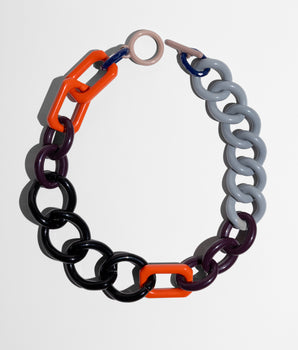 Katerina Psoma Colorful acrylic chain short necklacet with black, orange, gray, links 