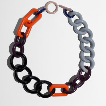 Katerina Psoma Colorful acrylic chain short necklacet with black, orange, gray, links 