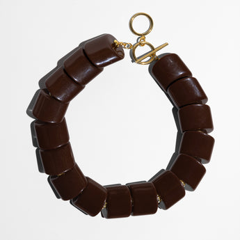 Katerina Psoma Brown short acrylic necklace with a gold clasp 