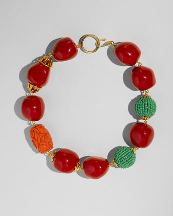 Katerina Psoma short necklace with red beads and green vintage beads