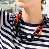 Katerina Psoma Colorful acrylic chain short necklacet with black, orange, gray, links 