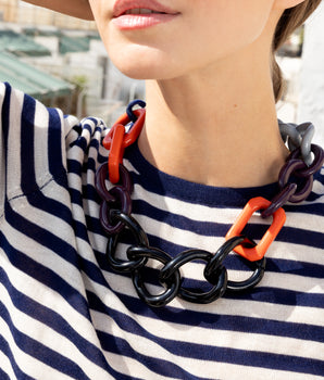 Katerina Psoma Colorful acrylic chain short necklacet with black, orange, gray, links 