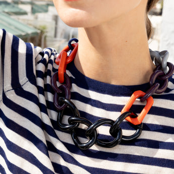 Katerina Psoma Colorful acrylic chain short necklacet with black, orange, gray, links 