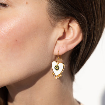 Katerina Psoma White Evil Eye Heart Earrings